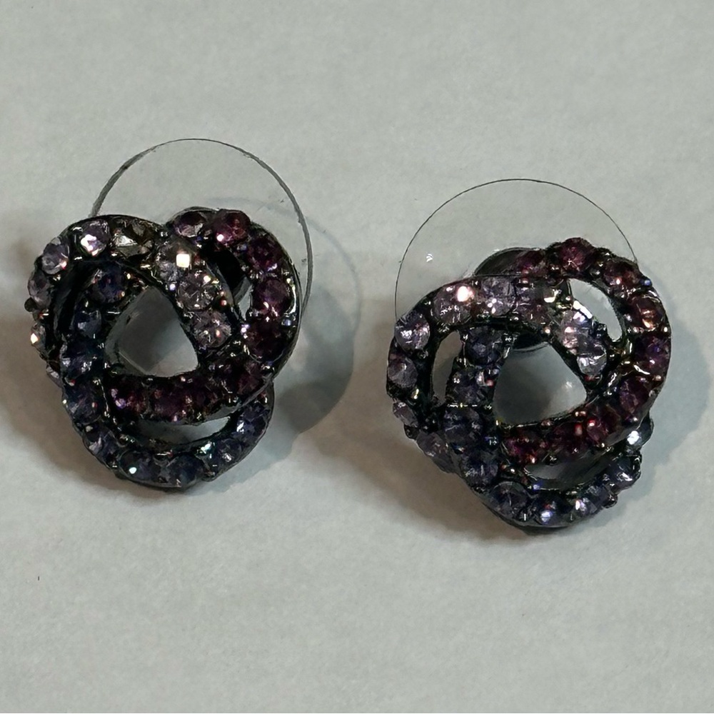 Purple Lavender Rhinestone Stud Circle Earrings